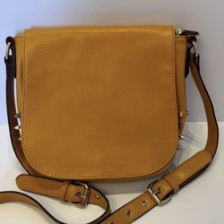 Yellow Studded Crossbody Bag – Faux Leather Saddle Style Purse