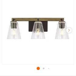 Westbrook 3-Light Weathered Oak Rustic Farmhouse Bathroom Vanity Light with Matte Black Accents