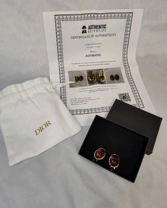 Vintage Signed Christian Dior Amethyst Clip On Earrings With Dust Bag And COA