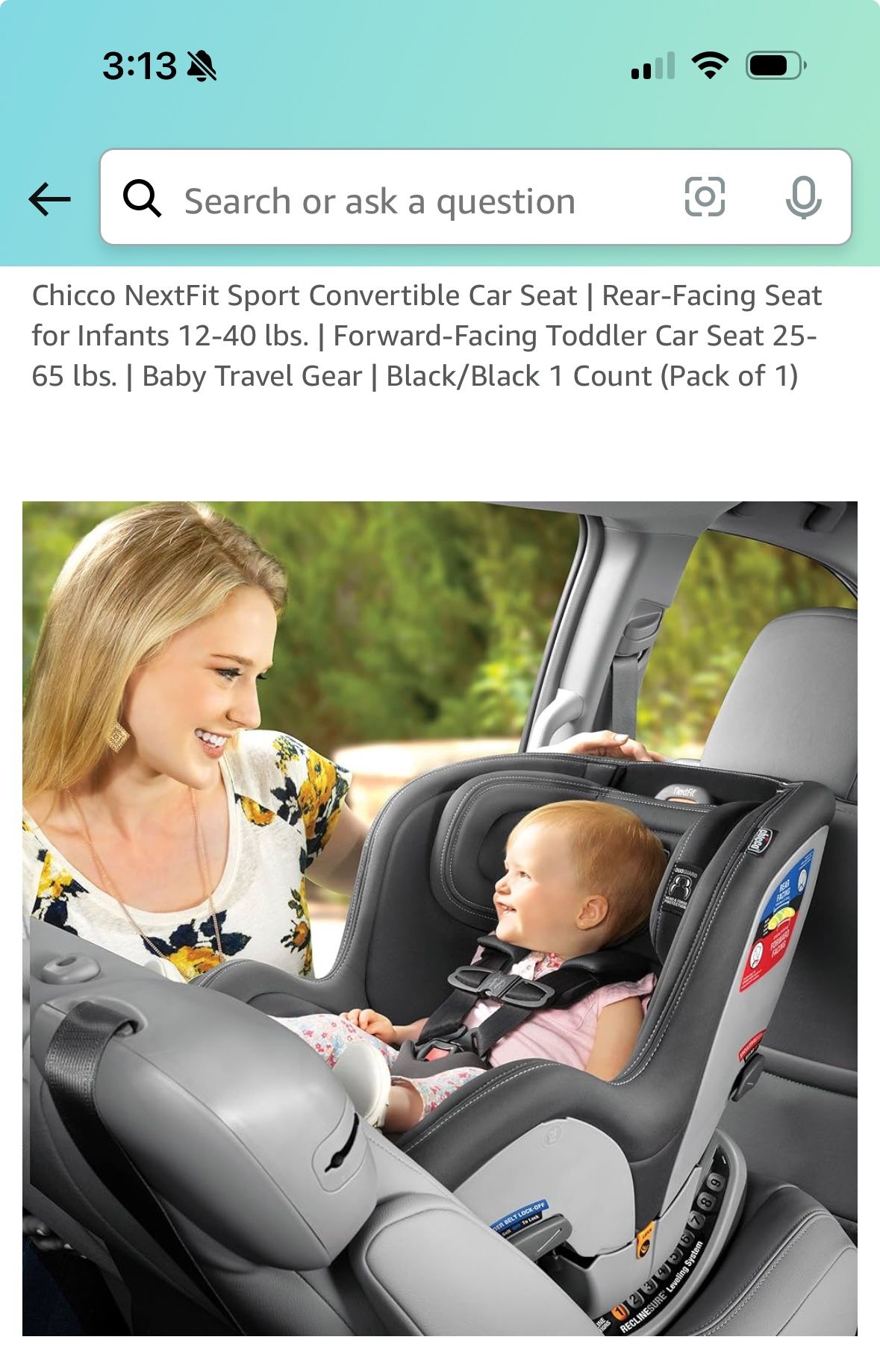 Chicco NextFit Sport Convertible Car Seat, Black - Main Image