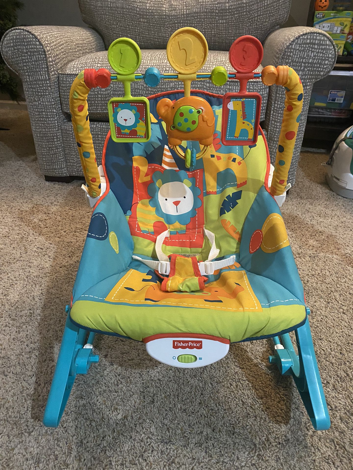 Baby Bouncer Infant to Toddler Rocker & Seat with Vibrations and Removable -Toy Bar