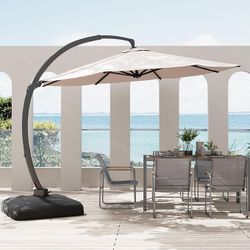 11FT Cantilever Patio Umbrella with Base Included, Large Cantilever umbrella with 360°Rotation,