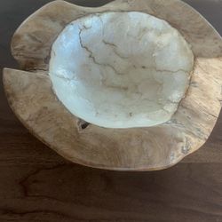 Handcrafted Wood Bowl w/ Mother of Pearl Inlay – Organic Shape