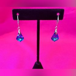 Blue Faceted Faux Gemstone Drop Earrings