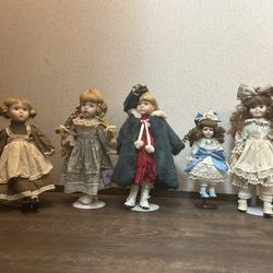 5  Vintage Porcelain Dolls 