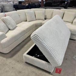 Sectional Sofa Modular With Storage Ottoman New Style Ivory Cream White 
