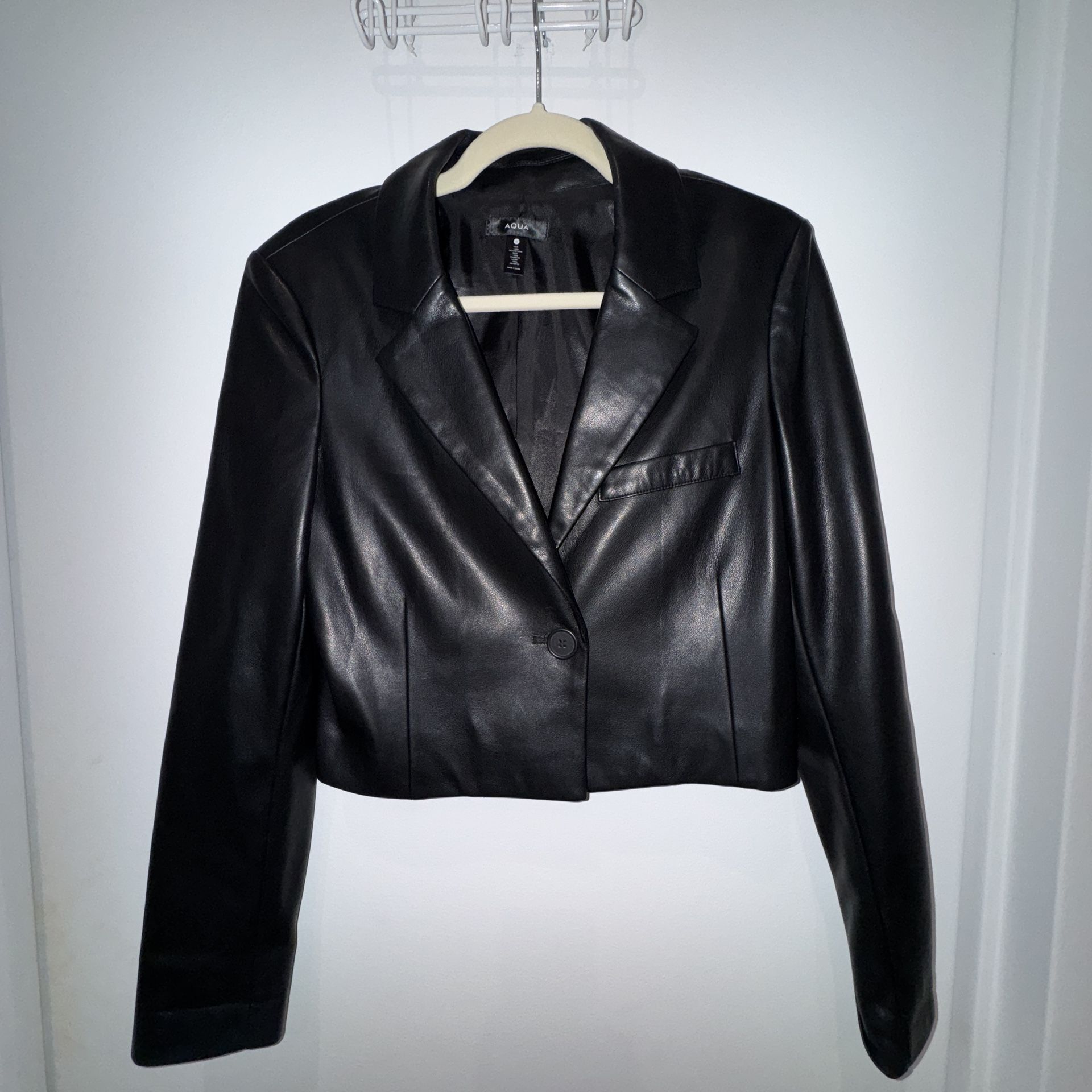 Faux Leather Cropped Blazer Size S