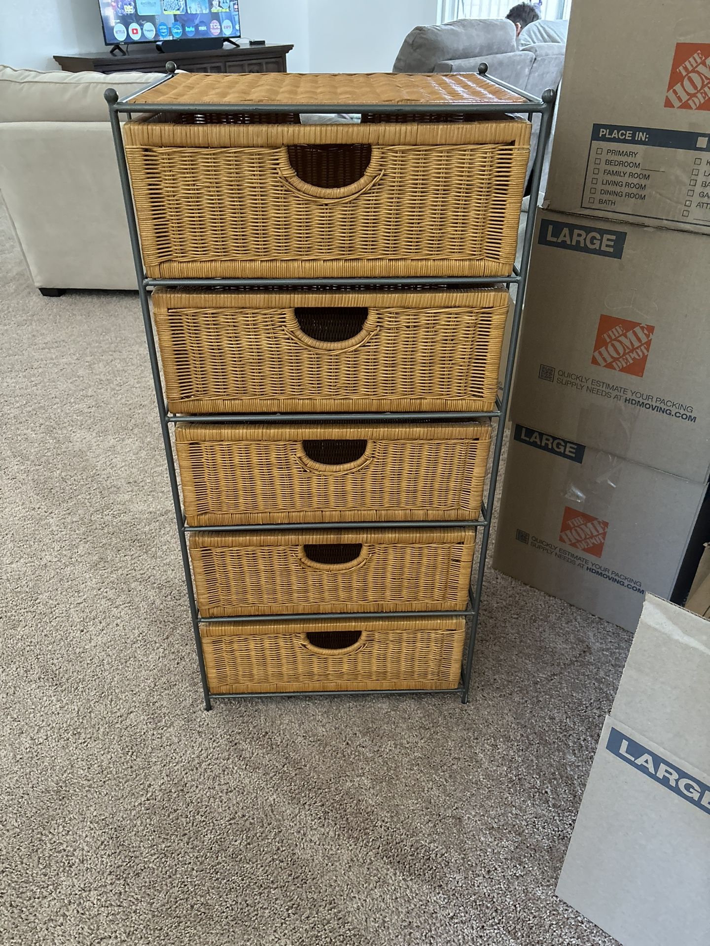 Tall Wicker And Metal Chest