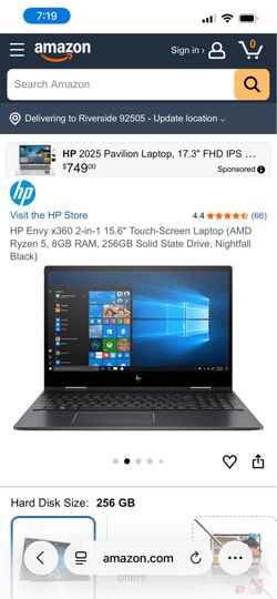 HP Envy x360 2 in 1 15.6” touchscreen AMD Ryzen 5