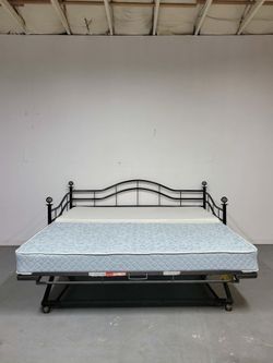 Modern Black Twin over Twin Trundle bed includes mattresses.