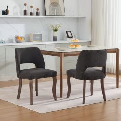Tiberis Modern Fabric Upholstered Dining Chair Set of 2 Wood Frame Black