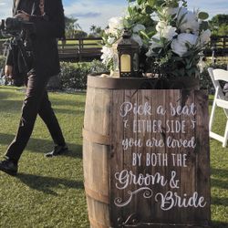 Stained Wood Barrel Wedding Decor