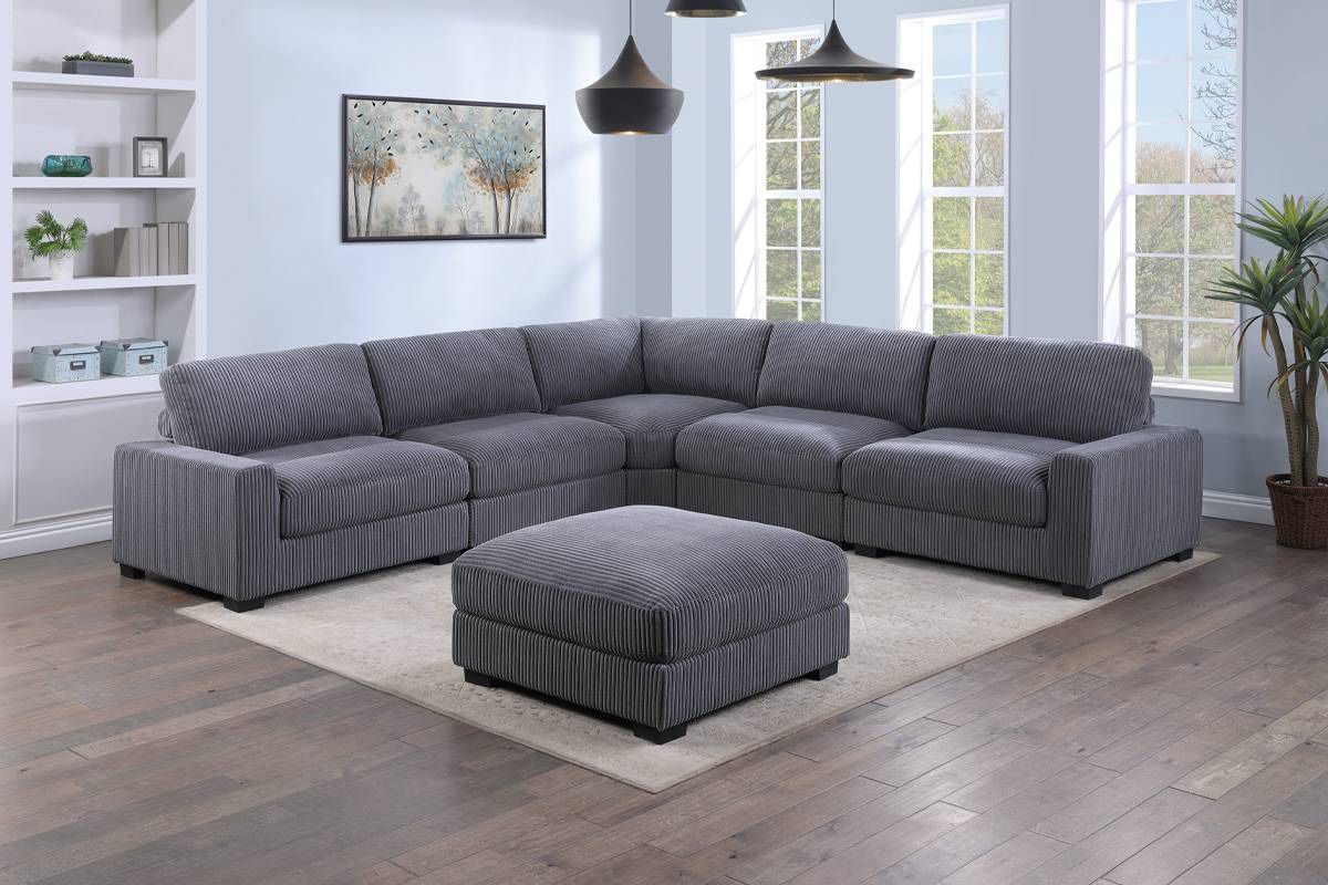 Grey Sofa Sectional With Ottoman - 6pc Modular Sectional