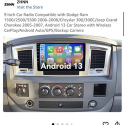 9 Inch Car Radio Compatible with Dodge Ram 1500/2500/3-2008/Chrysler 300/300C/Jeep Grand Cherokee 2005-2007, Android 13 Car Stereo with Wirele