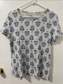 St. John’s Bay T Shirt Womens Size Large Blue/White Short Sleeves Design Casual