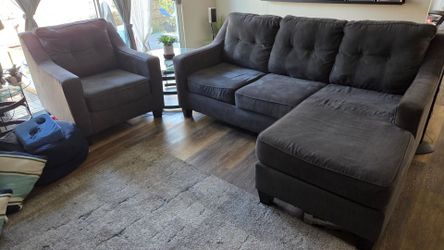 Charcoal Gray L-Shape Sectional Sofa & Matching Accent Chair (Will Sell Together or Separate)