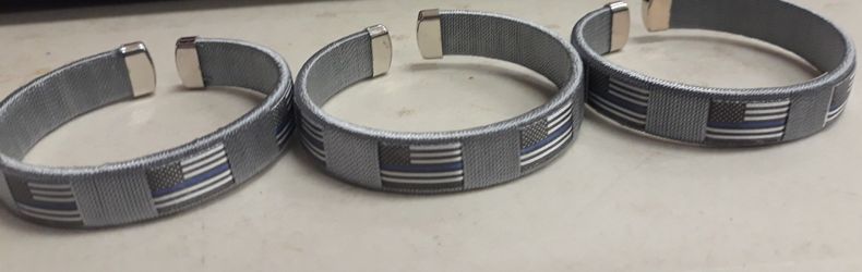 Set Of 3 Thin Blue Line Cuff Bracelets