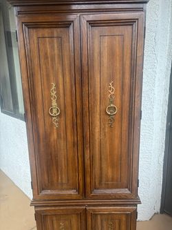 Wooden Armoire Cabinet with Brass Hardware
