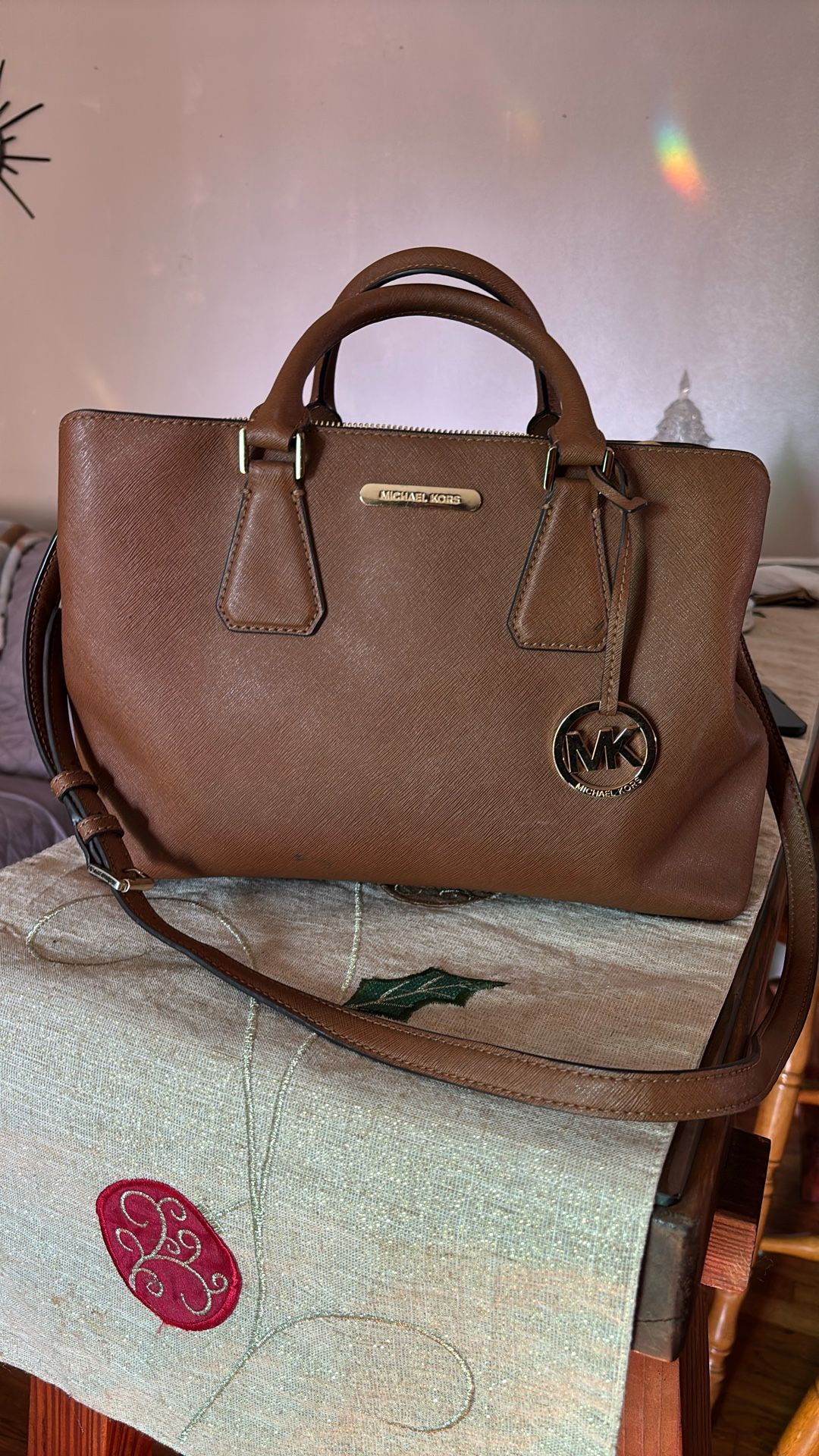 Michael Kors CAMILLE Medium Satchel Luggage Leather Handbag Luggage Brown