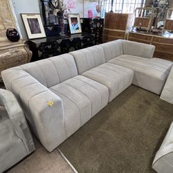 LIKE NEW! HUGE 3-Piece Gray Modular Sectional Chenille Sofa w/ Chaise | Contemporary Modern Couch