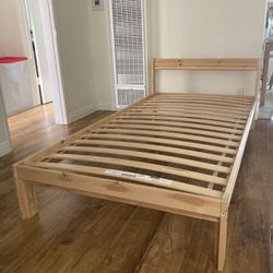 Ikea Neiden Twin Bed, Solid Pine, with Hasvag Mattress
