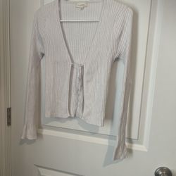 No Comment Size S White Ribbed Long Sleeve Cardigan