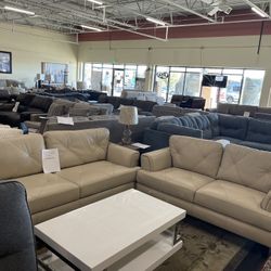 Leather Sofa And Leather Love Seat On Sale( Cream Color) 