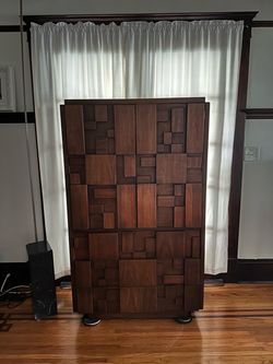 Lane Staccato Brutalist Mid Century Walnut Armoire Highboy Dresser