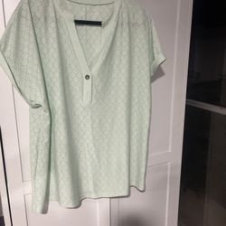 Womenβs Mint Green Eyelet Lace Blouse 3XL Plus Size Short Sleeve