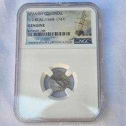 Shipwreck NGC Certified Spanish Colonial 1/2 Real coin