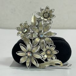 Vintage 1960's Coro ~ Large AB Rhinestone & Silver Tone Floral Bouquet Brooch