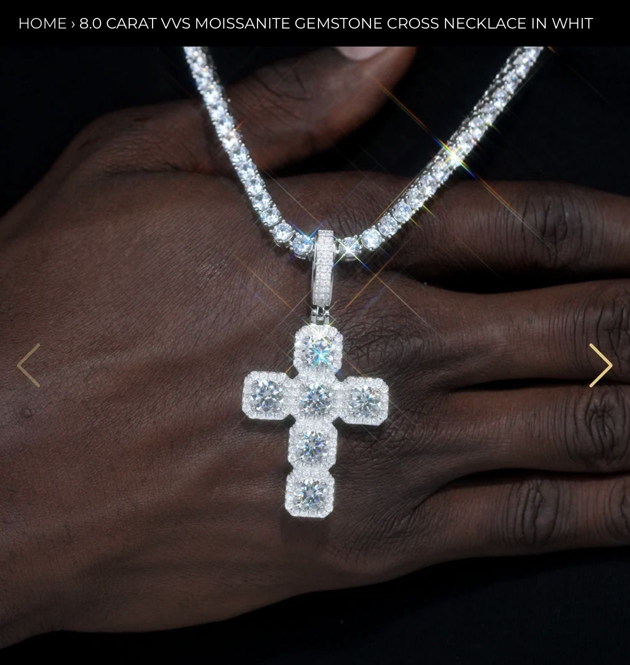 8.0 Carat VVS Moissanite Gemstone Cross Necklace