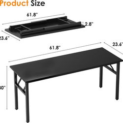 Folding Computer Desk, Large 60 inches Folding Table for Home Office, No Install Needed Foldable Writing Table Long Desk, Space-Saving, Black
