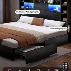 BED FRAME KING SIZE WITH STORAGE DRAWERS AND LED LIGHTING BRAND NEW IN BOX!!!