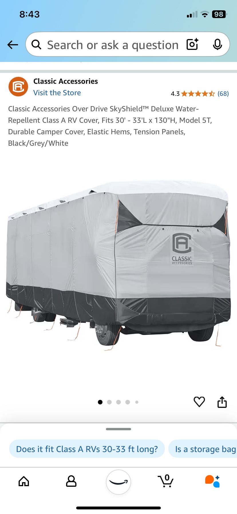 RV Motorhome Storage Cover