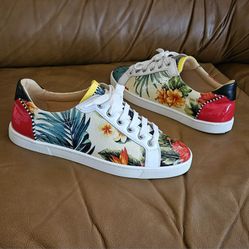 Women's Christian Louboutin Multicolor Floral Leather Designer Sneakers Size 6 US
