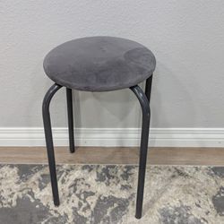 Grey Metal Frame Round Velvet Cushion Stool Portable Lightweight