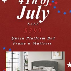 Queen Platform Bed Frame With Mattress     4th Of July Sale!!