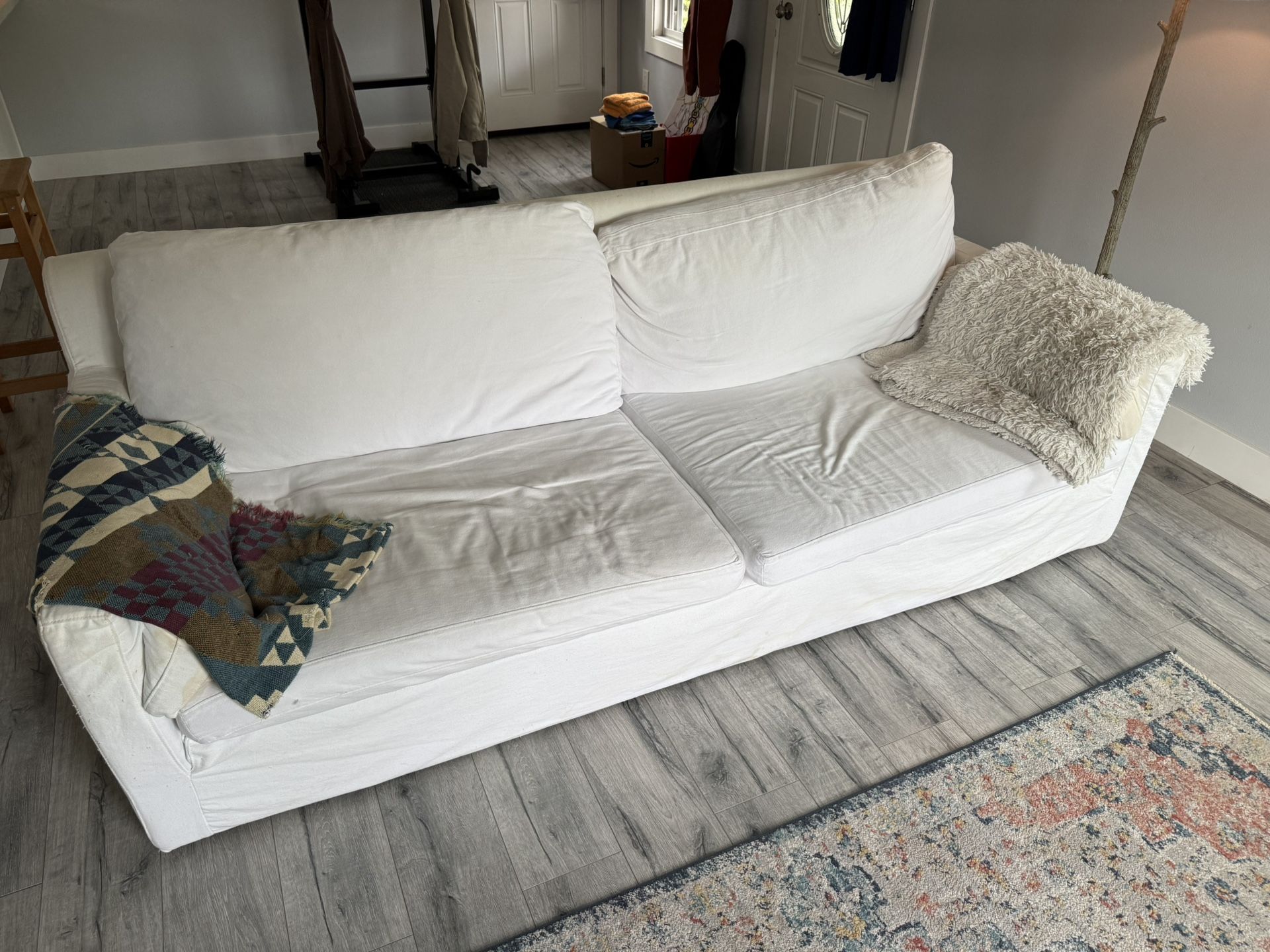 White Feather Pillow Couch - 7 Feet Long