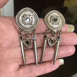 NATIVE SILVER WITH BLACK INLAID ONYX HANDMADE EARRINGS 