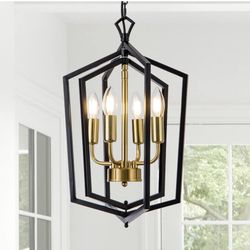 4-Light Dining Room Light Fixture Over Table Black Farmhouse Chandelier Metal Modern Pendant Light for Kitchen Island Dining Room Living Room Foyer En