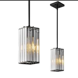 Modern Pendant Light Black Rectangle Pendant Lighting Mini Crystal Chandelier Adjustable Pendant Light Fixture (Black 1-Pack)