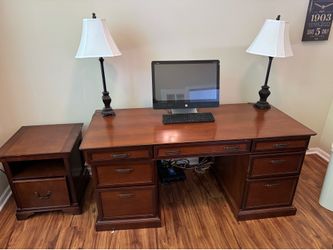 Wooden Desk and Side Printer Table/File Drawer