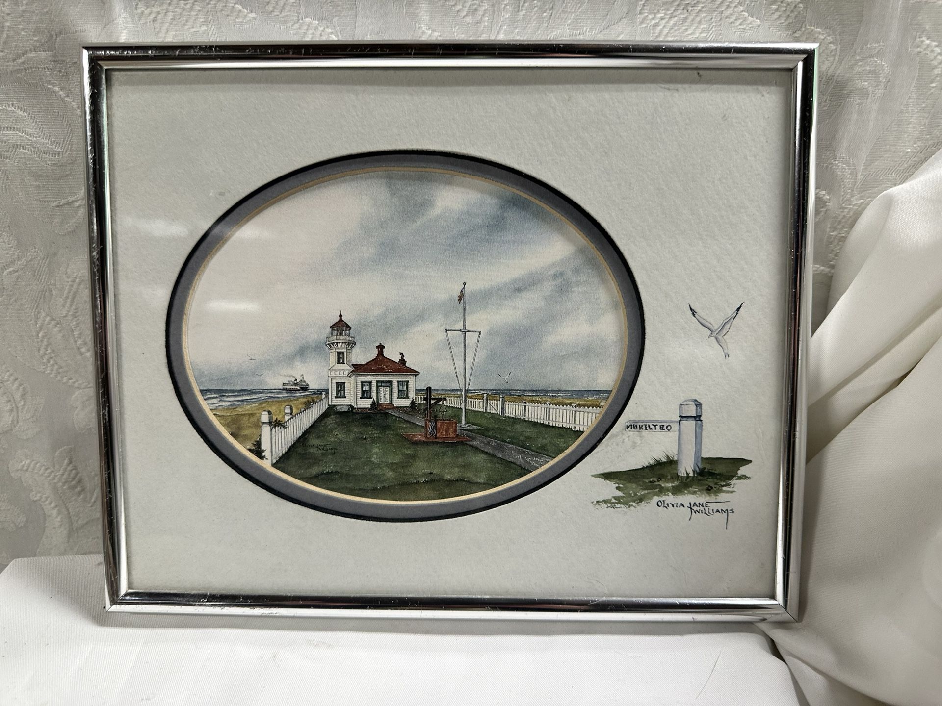 Mukilteo Lighthouse Original Watercolor And Ink By Olivia Jane Williams