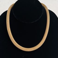 Vintage Mesh Choker Necklace Coil Rope Gold Tone 16”