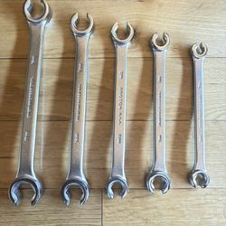 PROTO Flare Nut Wrench Set: Alloy Steel, Satin, 5 Tools, 7mm to 17 mm Range of Head Sizes