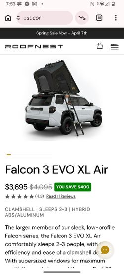 Roofnest Falcon 3 EVO XL Air - Used 2 Weeks! ($900 OBO)