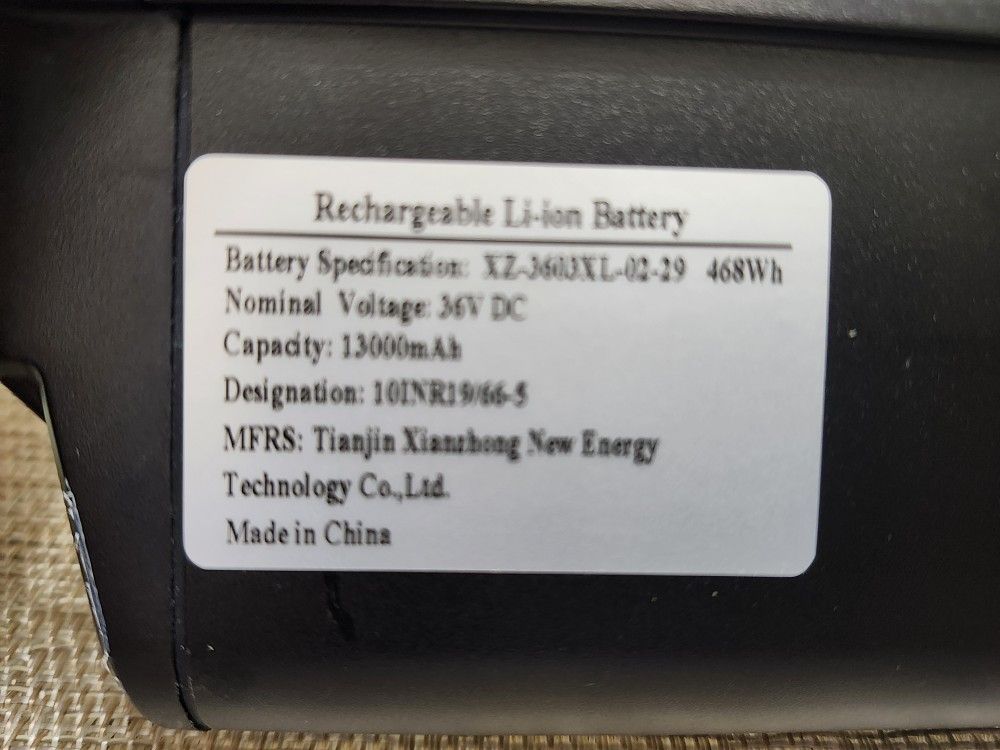 Brand New Never Used 750 Watt Lithium E-bike Battery