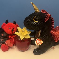 Ty Devil & Dragon Plush Pair — Valentine / Gothic Cute — Tagged — $20