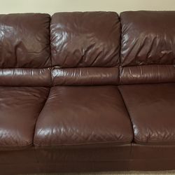 Used Leather Burgundy Sofa 